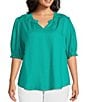 Nurture Plus Size Elbow Sleeve V-Neck Top, Color:Ocean Floor - Image 1