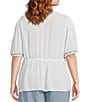 Nurture Plus Size Embroidered V-Neck Elbow Puff Sleeve Top, Color:White Sand - Image 2