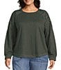Nurture Plus Size Mixed Media Crew Neck Long Sleeve Top, Color:Sage - Image 1