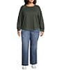 Nurture Plus Size Mixed Media Crew Neck Long Sleeve Top, Color:Sage - Image 3