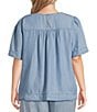 Nurture Plus Size Short Sleeve Crew Neck Curved Yoke Top, Color:Light Blue - Image 2