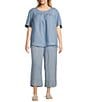 Nurture Plus Size Short Sleeve Crew Neck Curved Yoke Top, Color:Light Blue - Image 3