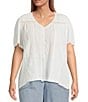 Nurture Plus Size Short Sleeve V-Neck Blouse, Color:White Sand - Image 1