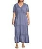 Nurture Plus Size Short Sleeve V-Neck Maxi Dress, Color:Blue Jean - Image 1