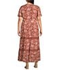 Nurture Plus Size Short Sleeve V-Neck Trim Maxi Dress, Color:Hazelnut Abstract Vine - Image 2