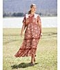 Nurture Plus Size Short Sleeve V-Neck Trim Maxi Dress, Color:Hazelnut Abstract Vine - Image 4