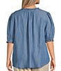 Nurture Plus Size Woven Short Sleeve V-Neck Top, Color:Blue - Image 2