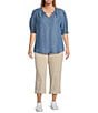 Nurture Plus Size Woven Short Sleeve V-Neck Top, Color:Blue - Image 3