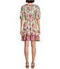 Nurture Short Sleeve Belted Faux Wrap V-Neck Dress, Color:Rose Violet Ikat Mix - Image 2