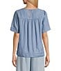 Nurture Short Sleeve Crew Neck Curved Yoke Top, Color:Light Blue - Image 2