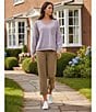 Nurture Solid V-Neck Long Sleeve Drop Shoulder French Terry Knit Lace Detail Ribbed Pullover - Image 5