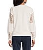 Nurture Solid V-Neck Long Sleeve Drop Shoulder French Terry Knit Lace Detail Ribbed Pullover - Image 2