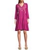 Nurture V-Neck 3/4 Sleeve Tier Dress, Color:Rose Violet - Image 1