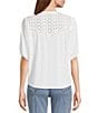Nurture V-Neck Button Down Mixed Media Blouse, Color:White Sand - Image 2
