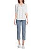 Nurture V-Neck Button Down Mixed Media Blouse, Color:White Sand - Image 3