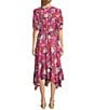 Nurture V-Neck Button Smocked Elbow Sleeves Midi Dress, Color:Rose Violet Floral Burst - Image 2