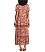 Nurture V-Neck Short Sleeve Trim Maxi Dress, Color:Hazelnut Abstract Vine - Image 2