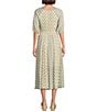 Nurture V-Neck Smocked Bodice Elbow Sleeve Midi Dress, Color:Creme Geo Mix - Image 2