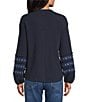 Nurture Washed Embroidered Long Sleeve V-Neck Knit Top - Image 2
