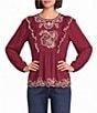 Nurture Woven Bracelet Sleeve Crew Neck Ruffle Top - Image 1