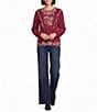Nurture Woven Bracelet Sleeve Crew Neck Ruffle Top - Image 3