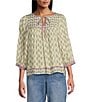 Nurture Woven Geo Mix Pattern Elbow Sleeve Top, Color:Creme Geo Mix - Image 1