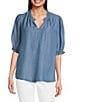 Nurture Woven Short Sleeve Ruffle V-Neck Top, Color:Blue - Image 2