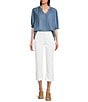 Nurture Woven Short Sleeve Ruffle V-Neck Top, Color:Blue - Image 4