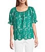Nurture Woven Square Neck Puff Short Sleeve Top, Color:Ocean Floor - Image 1
