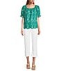 Nurture Woven Square Neck Puff Short Sleeve Top, Color:Ocean Floor - Image 3
