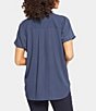 Color:Oxford Navy - Image 2 - Becky Point Collar Neck Short Sleeve Shirttail Hem Blouse