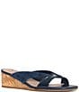 Color:Navy - Image 1 - Contessa Suede Patent Leather Wedge Sandals