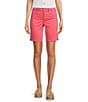 NYDJ Ella Crepe Valley Print Slim Fit Mid Rise Slit Hem Stretch Denim Shorts, Color:Spice Coral - Image 1