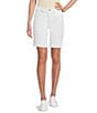NYDJ Ella Crepe Valley Print Slim Fit Mid Rise Slit Hem Stretch Denim Shorts, Color:Optic White - Image 1