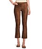 Color:Coffee Bean - Image 1 - Faux Suede Flat Front Cropped Flare Pull-On Pants