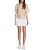 Color:Optic White - Image 3 - Frankie Mid Rise Wide Waist Stretch Denim Shorts