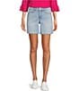 Color:Estrella - Image 1 - Frankie Relaxed Fit Mid Rise Straight Leg Stretch Denim Shorts