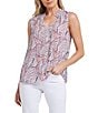 NYDJ Gemma Printed Knit Split Neck Sleeveless Blouse, Color:Calanda - Image 1
