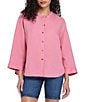 NYDJ Maggie Woven Band Collar 3/4 Sleeve Oversized Blouse - Image 1