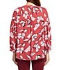 NYDJ Paulina Floral Printed Woven Split V-Neck 3/4 Sleeve Button Front Peasant Blouse - Image 2