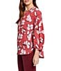 NYDJ Paulina Floral Printed Woven Split V-Neck 3/4 Sleeve Button Front Peasant Blouse - Image 3