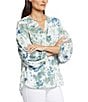 NYDJ Paulina Print Peasant Split V Neckline Woven Button Front Blouse, Color:Cape Malea - Image 3