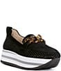 Color:Black - Image 1 - Perforated Suede Platform Wedge Chain Loafers