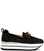 Color:Black - Image 2 - Perforated Suede Platform Wedge Chain Loafers