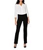 NYDJ Petite Size Marilyn Straight Leg Rigid Waist High Rise Jeans, Color:Black - Image 4