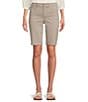Color:Sand Bar - Image 1 - Petite Size Briella Striped Mid Rise 5-Pocket Stretch Denim Shorts