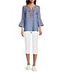 NYDJ Petite Size Chloe Side Slit Hem Capri Jeans, Color:Optic White - Image 3