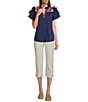 NYDJ Petite Size Marilyn Lift Tuck® Technology Palencia Stripe Straight Cuff Crop Jeans, Color:Palencia Stripe - Image 3
