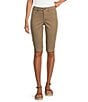 Color:Saddlewood - Image 1 - Petite Size Mid Rise Slim Straight Stretch Denim Bermuda Shorts