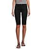 Color:Black - Image 1 - Petite Size Mid Rise Slim Straight Stretch Denim Bermuda Shorts